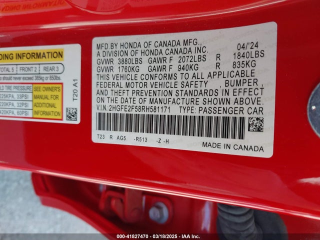 2HGFE2F58RH581171 Honda Civic Sport