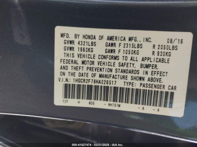 1HGCR2F78HA026517 Honda ACCORD EX