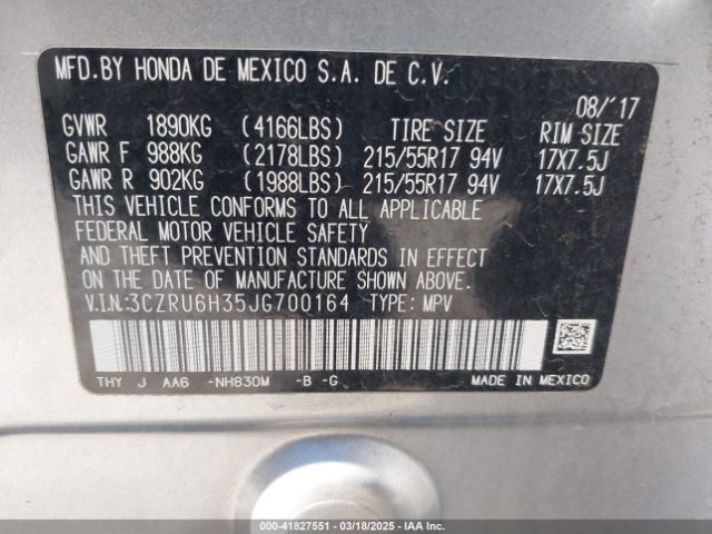 3CZRU6H35JG700164 Honda HR-V LX