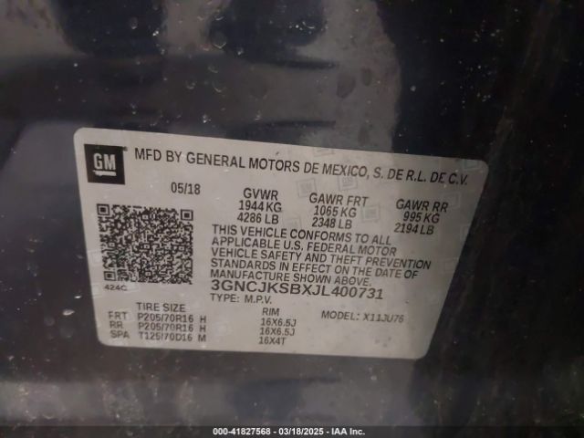 3GNCJKSBXJL400731 Chevrolet TRAX LS