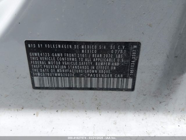 3VWC57BU1MM070274 Volkswagen Jetta 1.4t R-line/1.4t S/1.4t Se