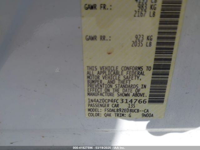 1N4AZ0CP4FC314766 Nissan LEAF S