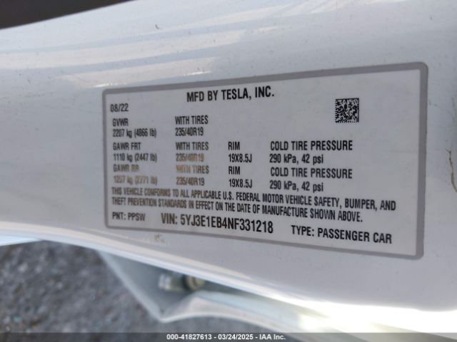 2022 TESLA MODEL 3 5YJ3E1EB4NF331218 Photo 8
