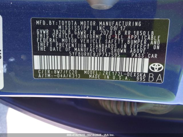 5YFBURHE8JP747595 Toyota COROLLA SE