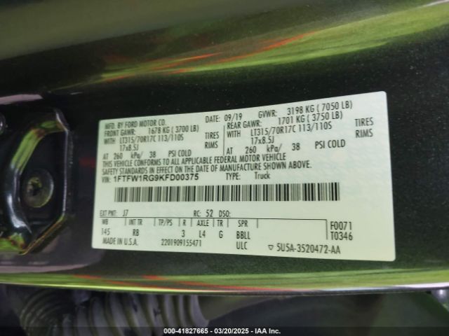 1FTFW1RG9KFD00375 Ford F-150 Raptor