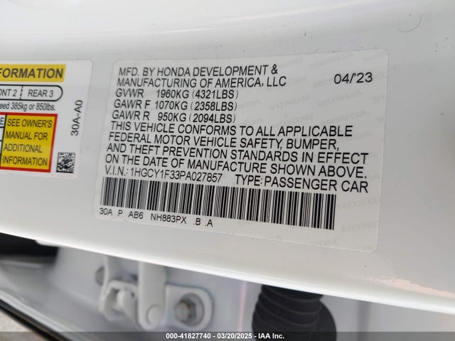 1HGCY1F33PA027857 Honda ACCORD EX