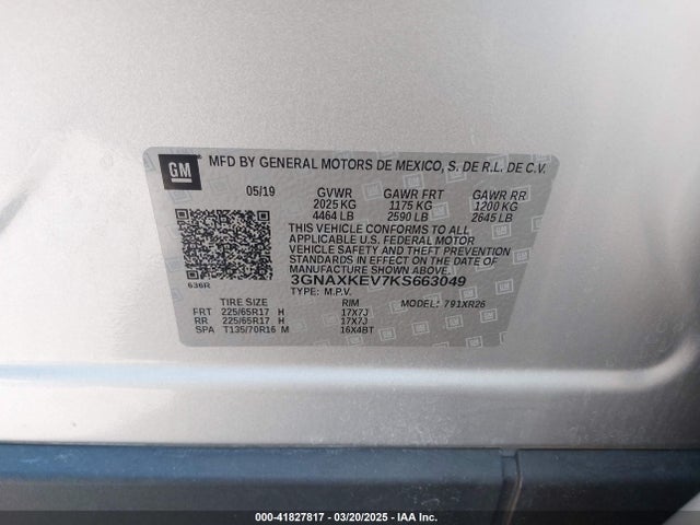 3GNAXKEV7KS663049 Chevrolet EQUINOX LT
