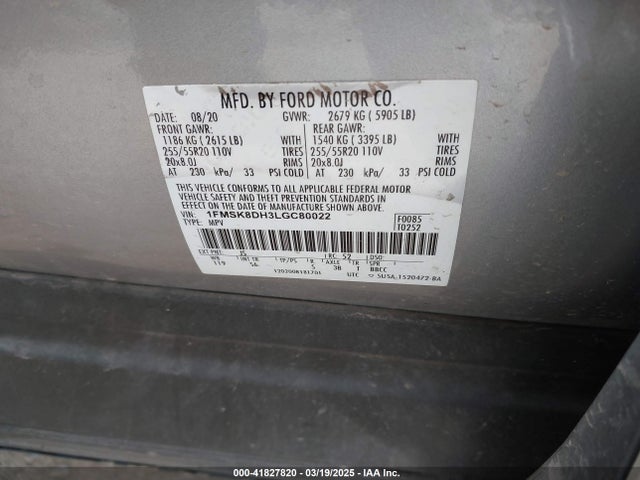 1FMSK8DH3LGC80022 Ford EXPLORER XLT