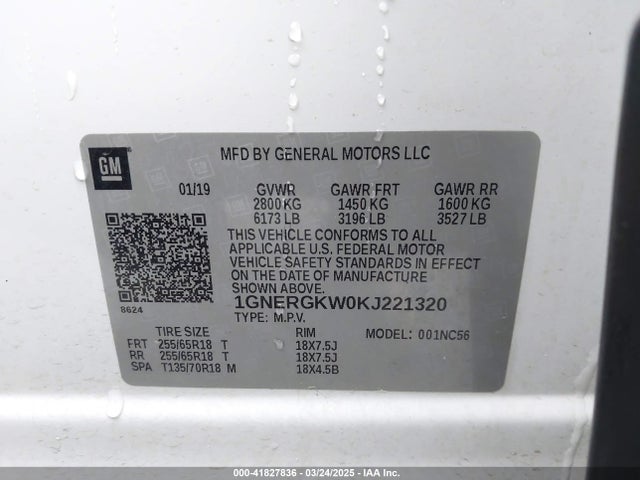 1GNERGKW0KJ221320 Chevrolet Traverse 1lt