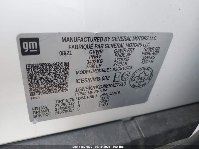 1GNSKRKD8MR437213 Chevrolet TAHOE RST