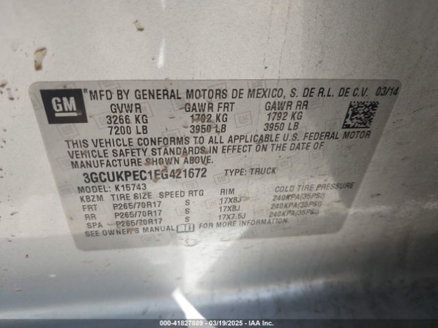 3GCUKPEC1EG421672 Chevrolet Silverado 1500 Work Truck 2wt
