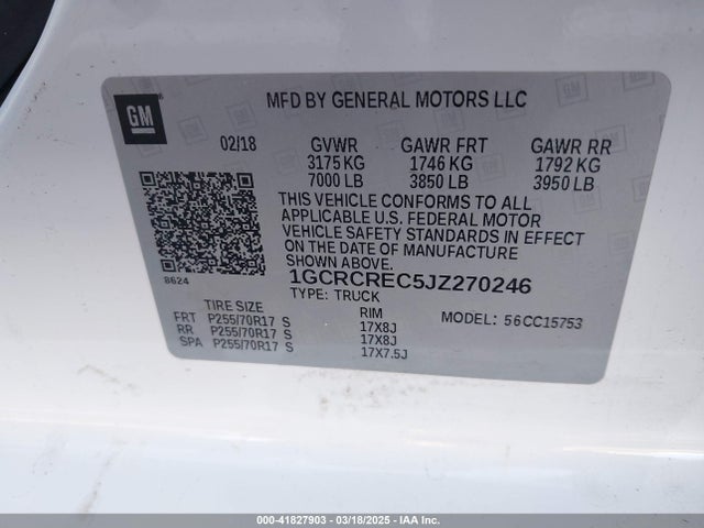 1GCRCREC5JZ270246 Chevrolet Silverado 1500 1lt