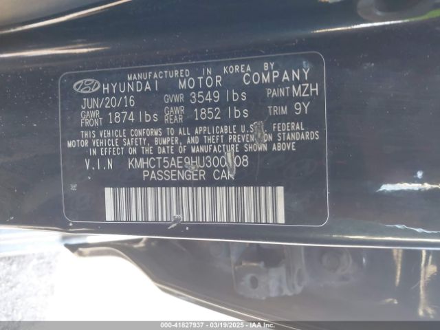 KMHCT5AE9HU300308 Hyundai ACCENT SE