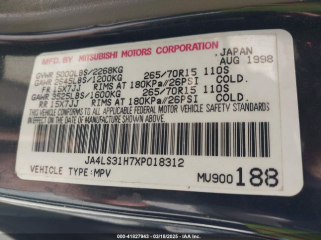 1999 MITSUBISHI MONTERO SPORT JA4LS31H7XP018312 Photo 8