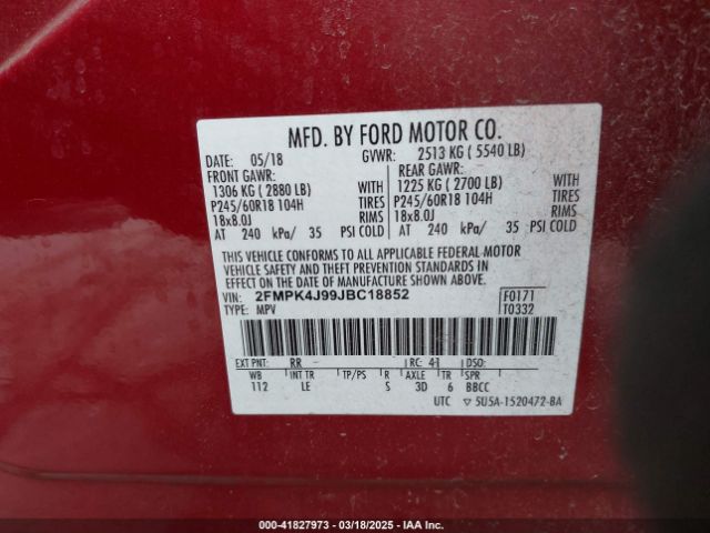 2FMPK4J99JBC18852 Ford EDGE SEL