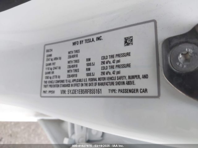 5YJ3E1EB5RF855161 Tesla Model 3 Long Range Dual Motor All-wheel Drive