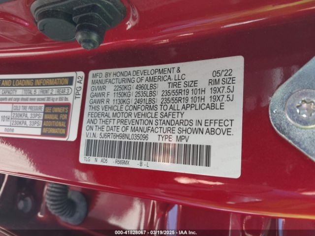 5J6RT6H98NL035096 Honda Cr-v Hybrid Touring