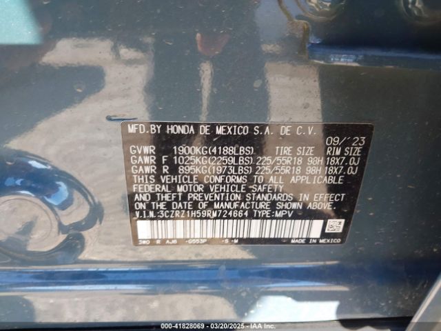 3CZRZ1H59RM724664 Honda Hr-v 2wd Sport/2wd Sport W/o Bsi