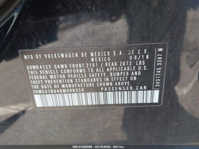 3VWC57BU4KM098339 Volkswagen Jetta 1.4t R-line/1.4t S/1.4t Se