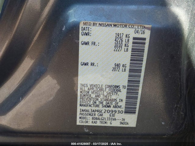1N4AL3AP4GC209930 Nissan Altima 2.5 S