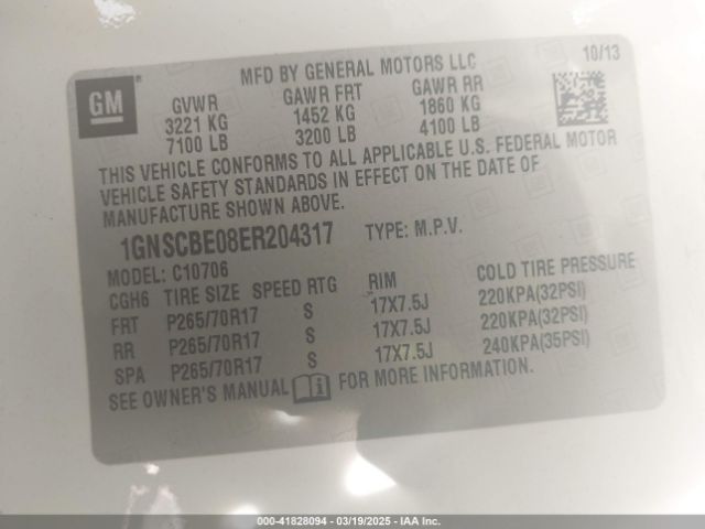 1GNSCBE08ER204317 Chevrolet Tahoe Lt