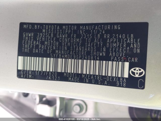 5YFB4MDE9SP240814 Toyota COROLLA LE