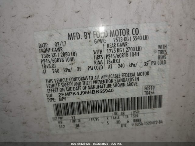 2FMPK4J95HBB55940 Ford EDGE SEL