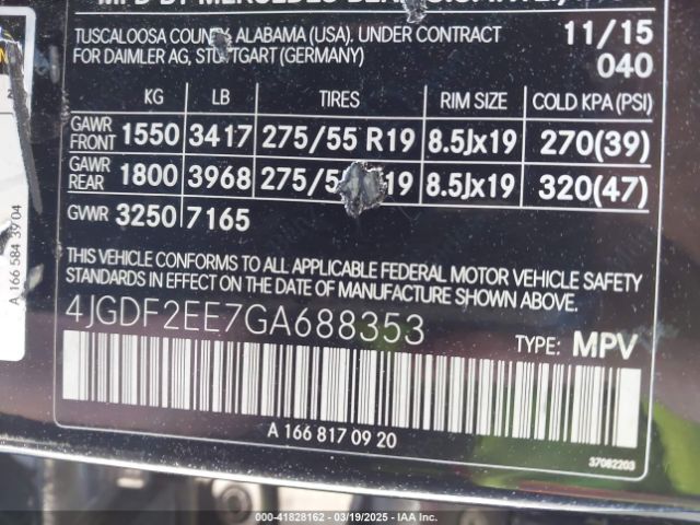 4JGDF2EE7GA688353 Mercedes-Benz Gl 350 Bluetec 4matic