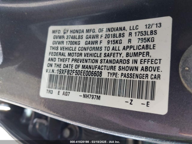Honda Civic Lx 2014 19XFB2F50EE006608 Image 9