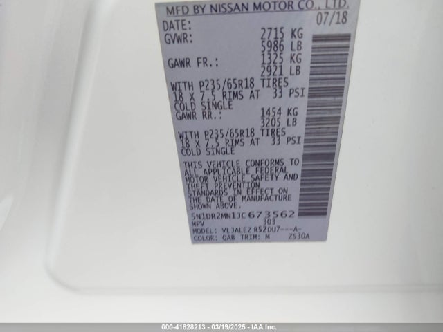 5N1DR2MN1JC673562 Nissan Pathfinder Sv