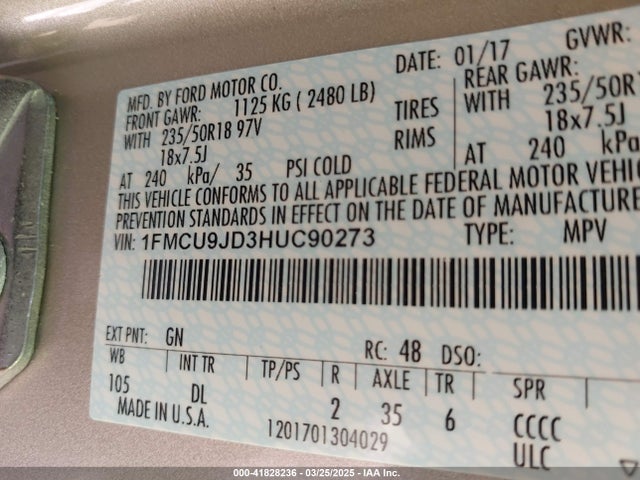 Ford Escape Titanium 2017 1FMCU9JD3HUC90273 Image 9