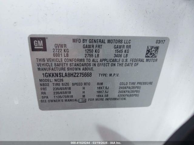 1GKKNSLA8HZ275668 GMC Acadia Sle-2
