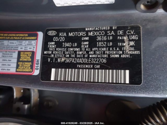 3KPA24AD0LE322706 KIA RIO S