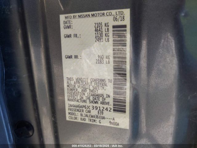 1N4AA6AP6JC391242 Nissan Maxima 3.5 Sl