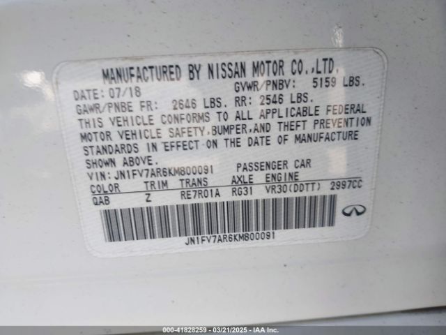 JN1FV7AR6KM800091 Infiniti Q50 3.0t Red Sport 400