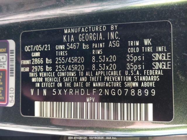 5XYRHDLF2NG078899 KIA Sorento X-line Ex