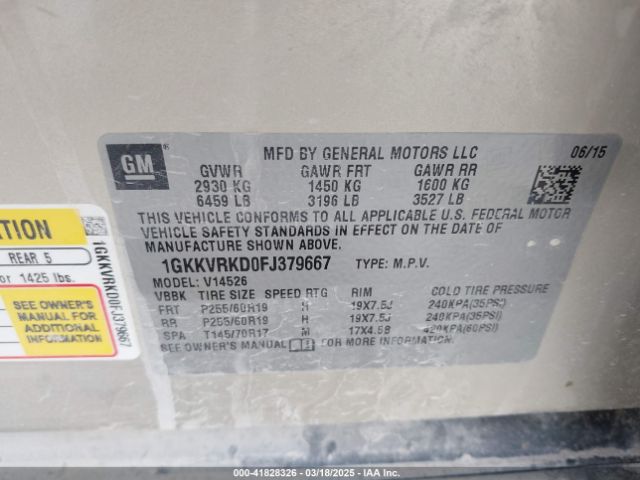1GKKVRKD0FJ379667 GMC Acadia Slt-1