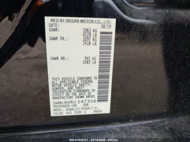 1N4BL4EV9LC147356 Nissan Altima Sl Fwd