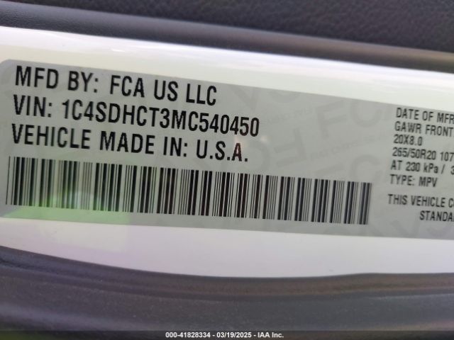 1C4SDHCT3MC540450 Dodge Durango R/t Rwd