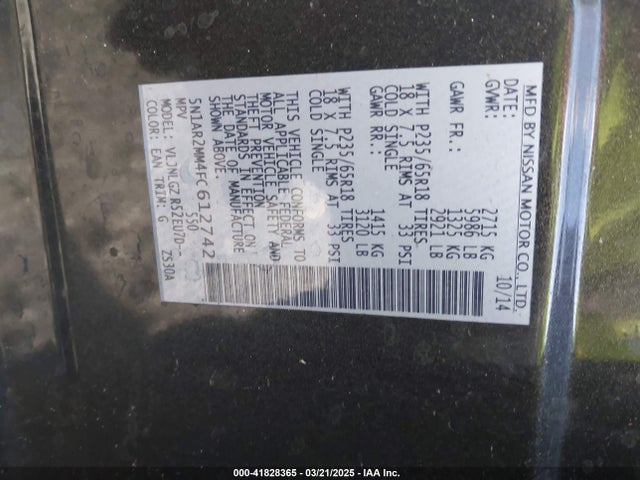 5N1AR2MM4FC612742 Nissan Pathfinder Sl