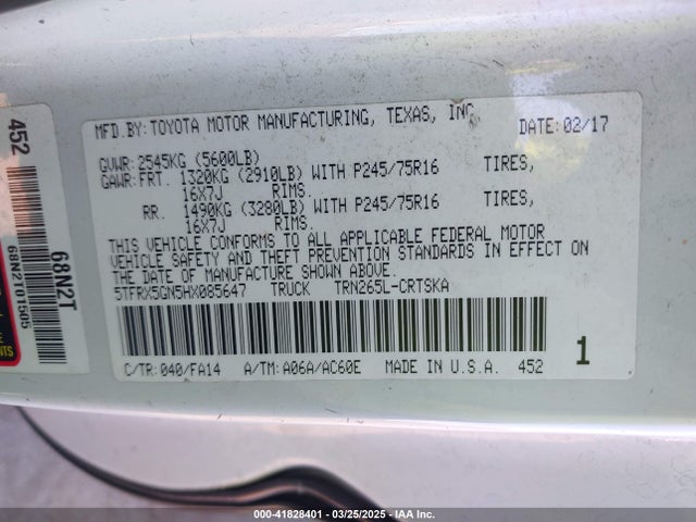 5TFRX5GN5HX085647 Toyota Tacoma Sr