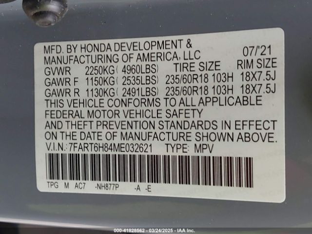 7FART6H84ME032621 Honda Cr-v Hybrid Ex-l