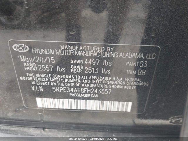 5NPE34AF8FH243557 Hyundai Sonata Sport