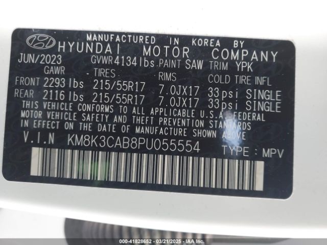 KM8K3CAB8PU055554 Hyundai Kona Sel
