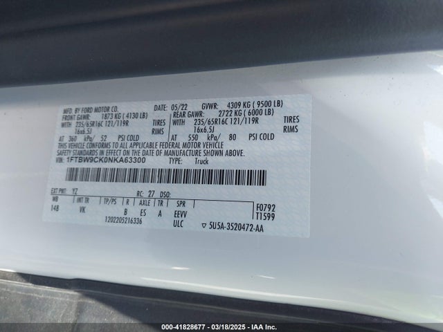 Ford Transit 2022 1FTBW9CK0NKA63300 Image 9