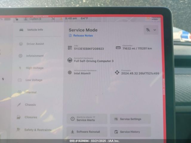 5YJ3E1EB8KF208923 Tesla Model 3 Long Range/performance