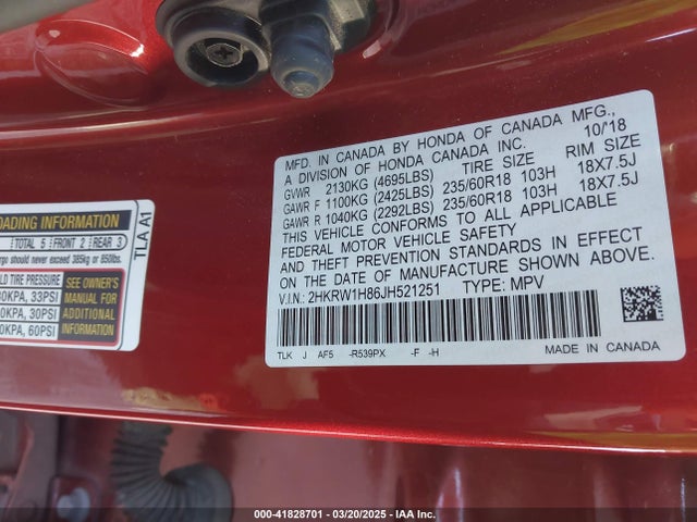 2HKRW1H86JH521251 Honda Cr-v Ex-l/ex-l Navi
