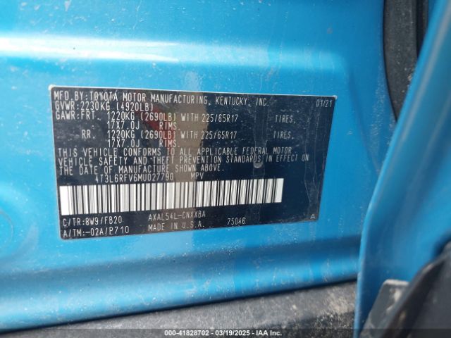 4T3L6RFV6MU027790 Toyota Rav4 Hybrid Le