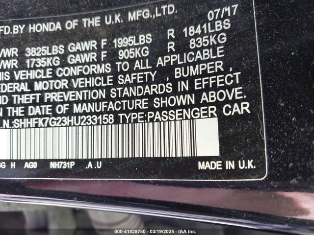 SHHFK7G23HU233158 Honda Civic Lx