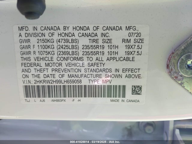 2HKRW2H99LH659058 Honda Cr-v Awd Touring